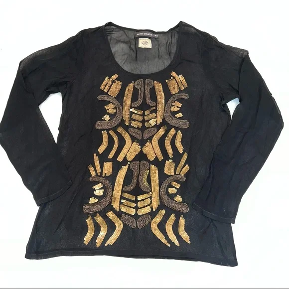 Antik Batik Black Sequined Long Sleeve Sheer Shirt Size 38 / 8 NWOT - Picture 1 of 6